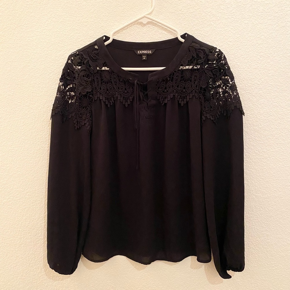 Express Black Chiffon and Lace Long Sleeve Top - Women’s Size XS
